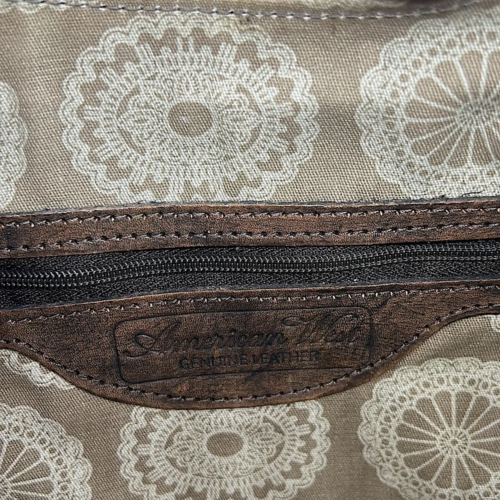 American West Gorgeous Light Blue/Brown Floral Leather Shoulder Bag Purse 🌸🌸 - Picture 8 of 14